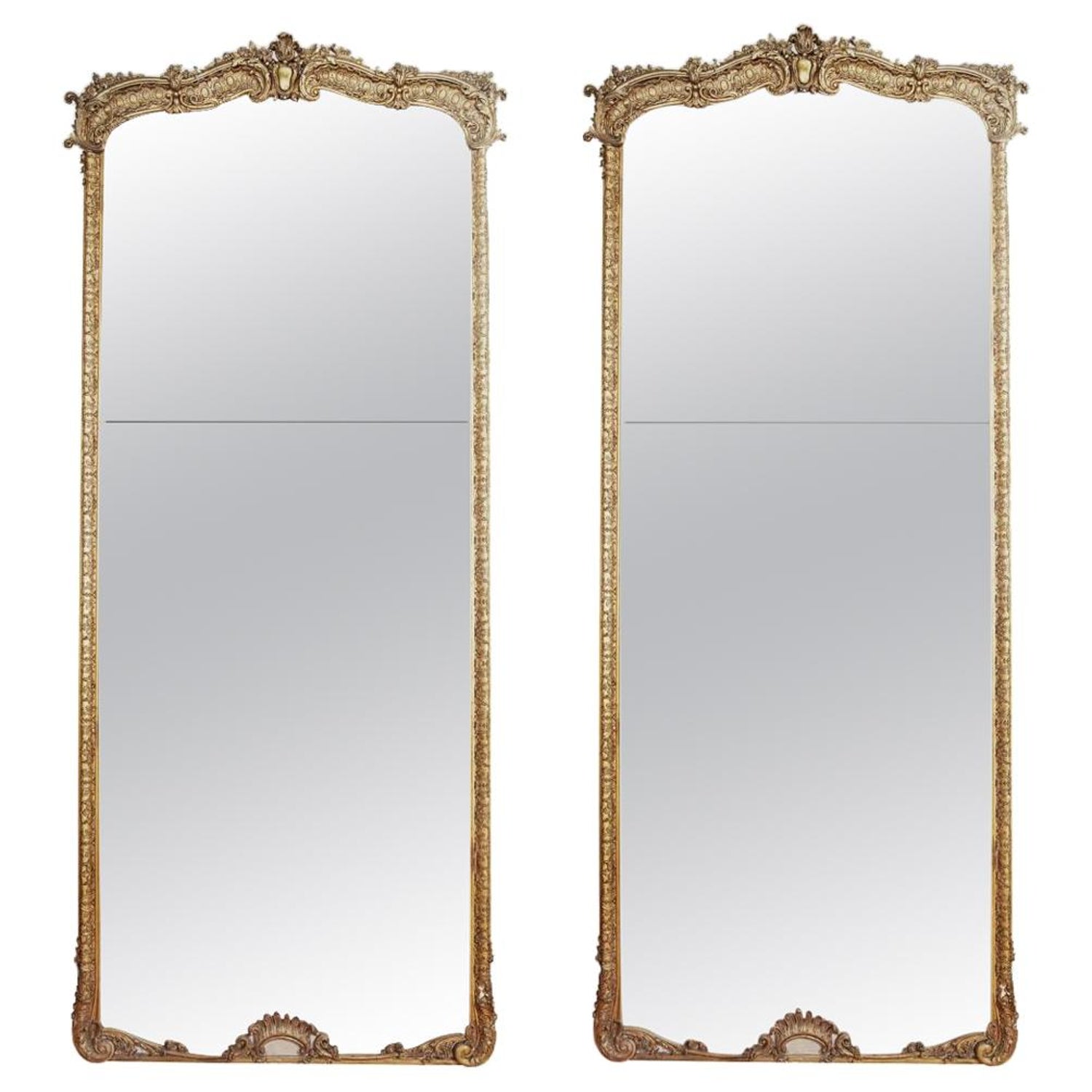 Pair Of Tall Full Length French Louis, Antique Gold Ornate Traditional Full Length Mirror
