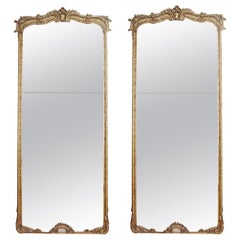 Pair of Tall Full Length French Louis XV Antique Gold Gilt Pier Mirrors