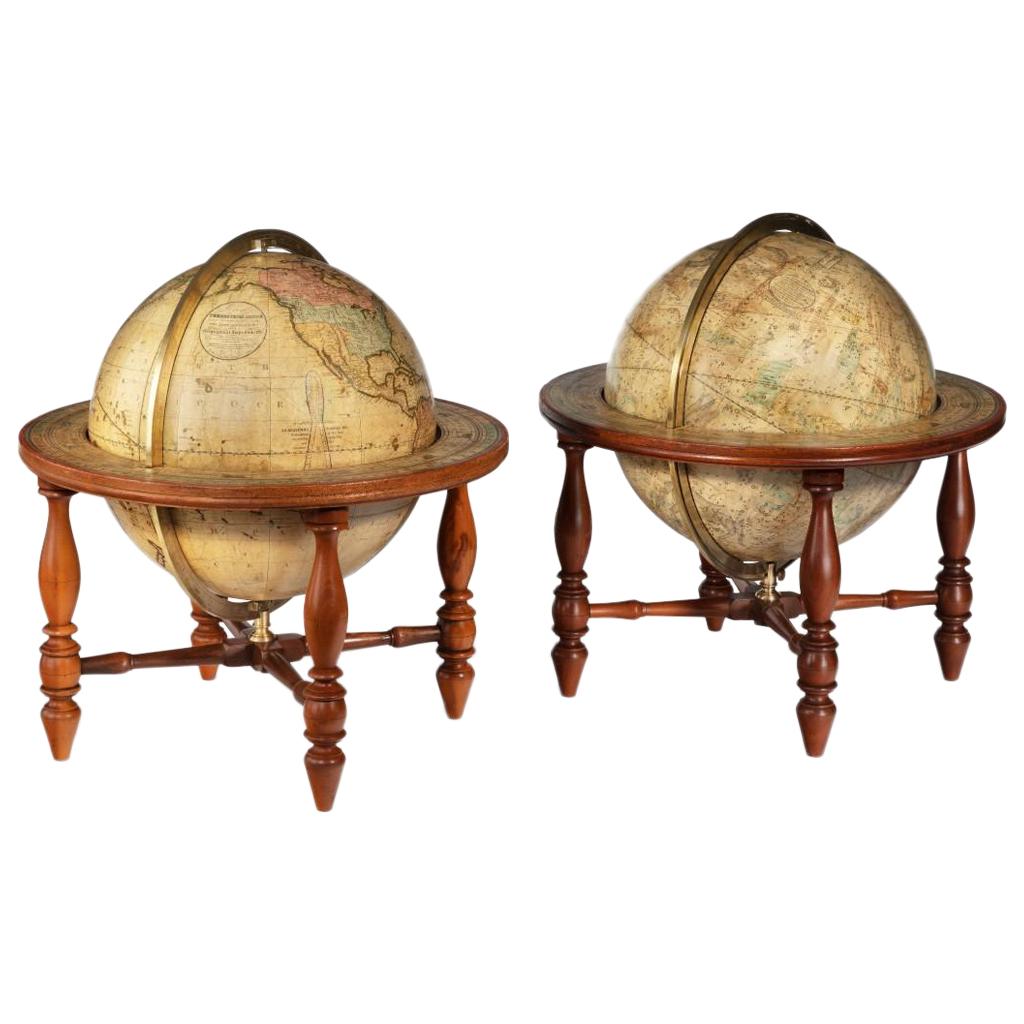 Pair of 12 Inch Table Globes by Josiah Loring Dated 1844 and 1841