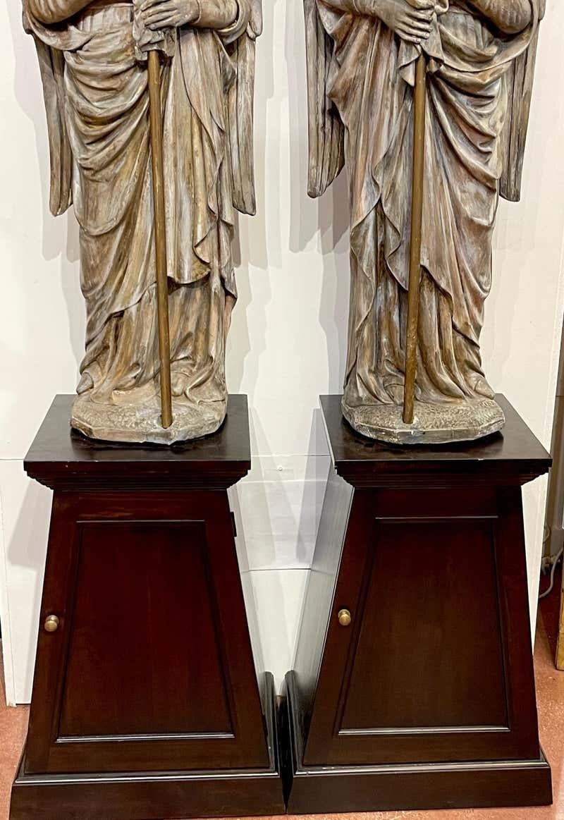 Pair of 12' Polychromed Plaster Angel 14-Light Candelabra / Lamps on Pedestals For Sale 12