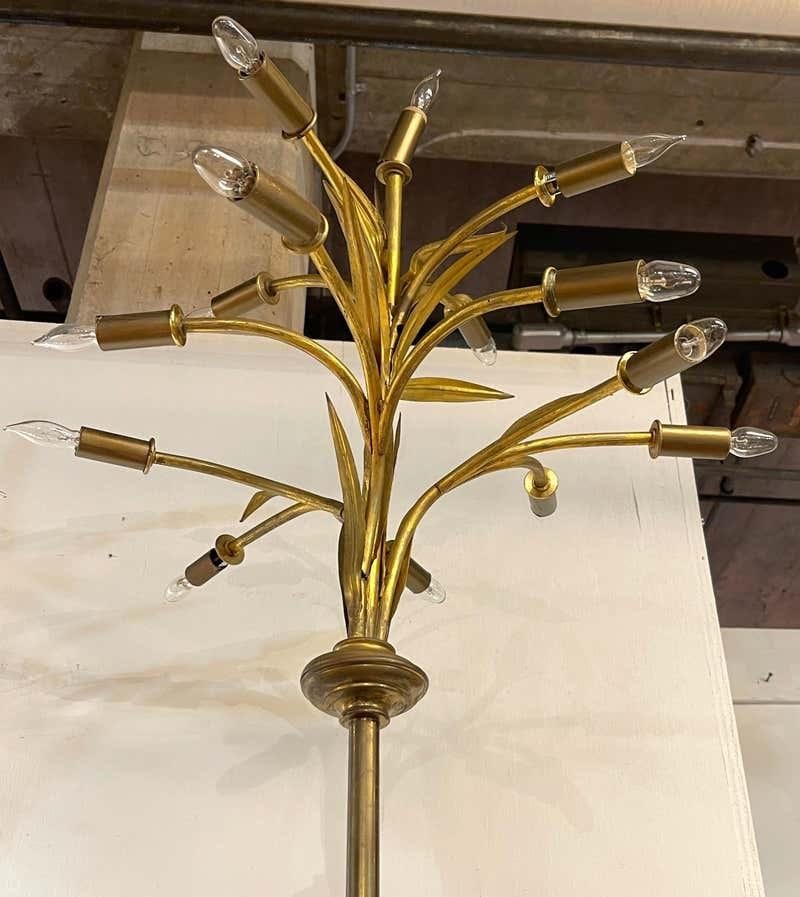 Brass Pair of 12' Polychromed Plaster Angel 14-Light Candelabra / Lamps on Pedestals For Sale