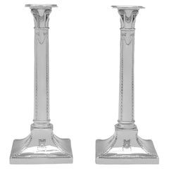 Pair of 12" Tall Victorian Sterling Silver Candlesticks, Thomas Bradbury 1899