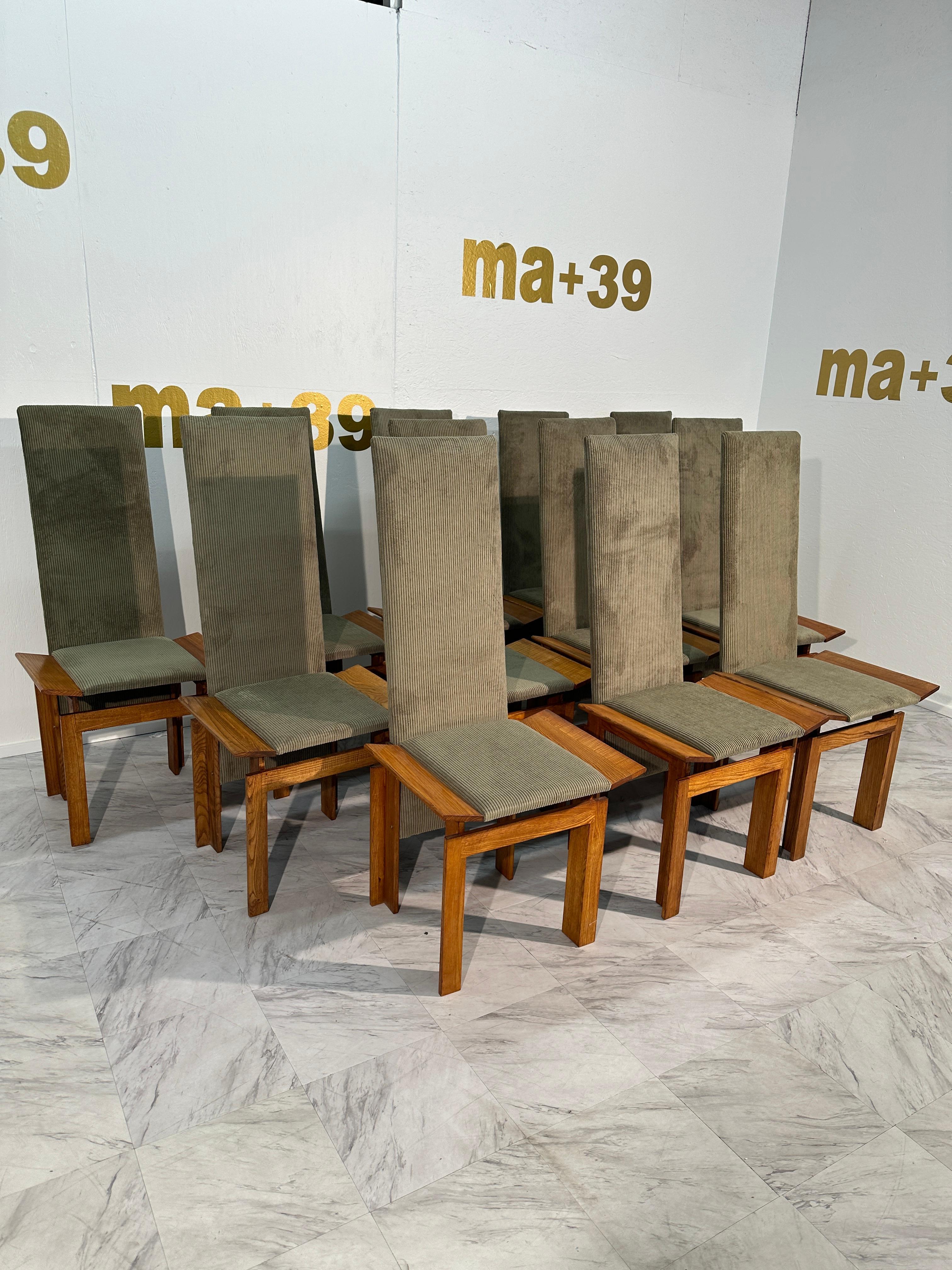 Mid-Century Modern Set of 12 Wood Mid Century Italian Dining Chairs 1960s For Sale