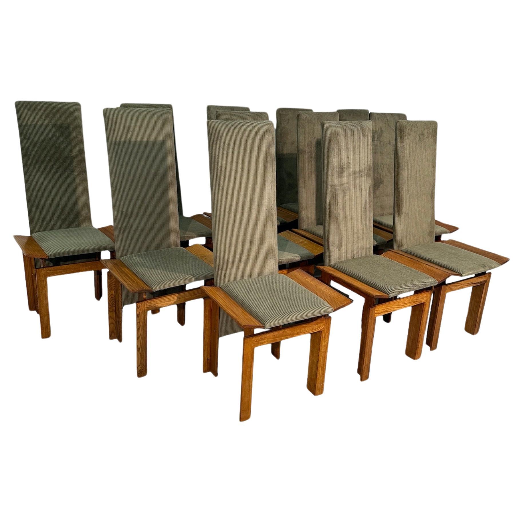 Ensemble de 12 chaises de salle à manger italiennes en Wood Mid Century 1960s