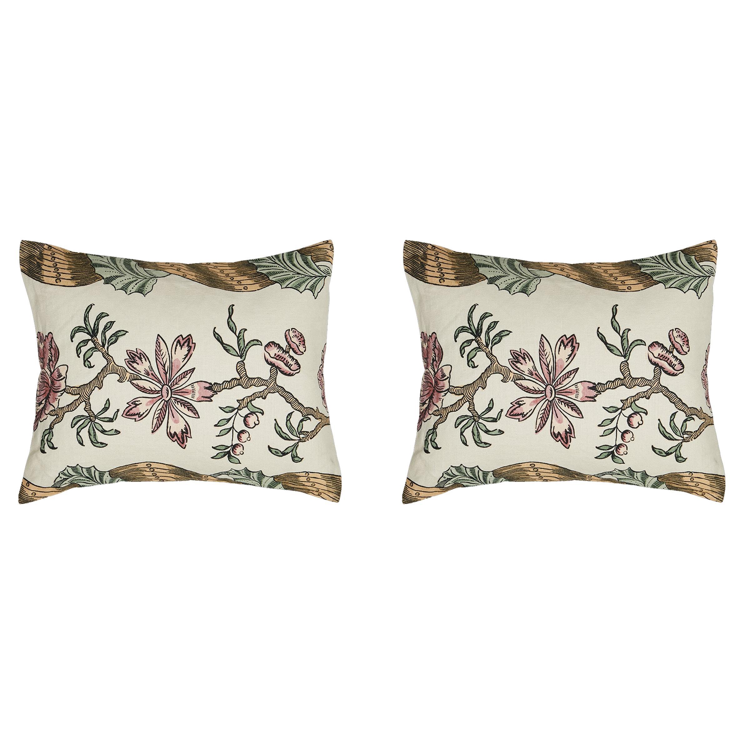 Pair of 12 x 16 Linen Pillow Cushions - Colonne Pattern - Made in Paris For Sale