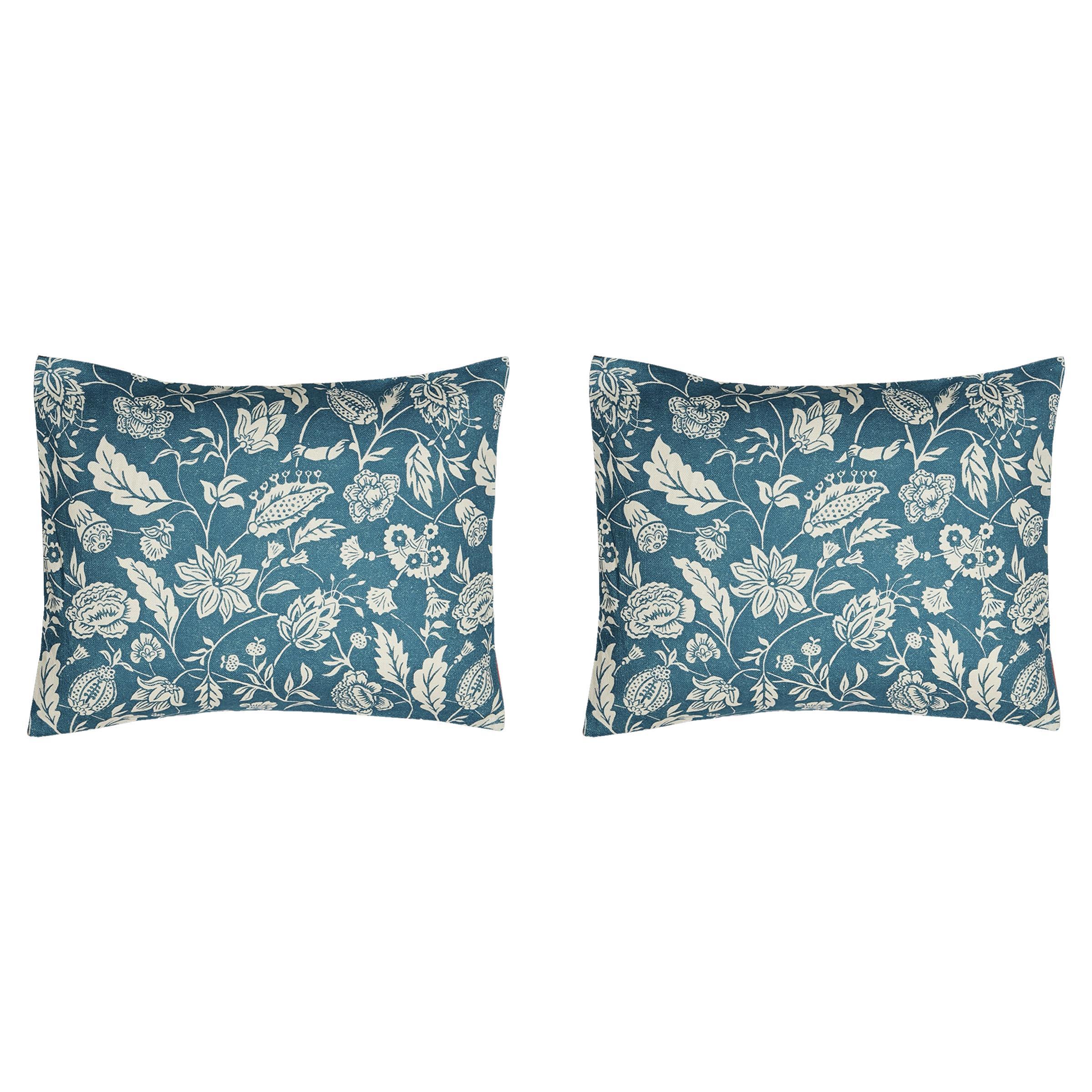 Pair of 12 x 16 Linen Pillows - Grey Blue Indienne pattern - Made in Paris For Sale