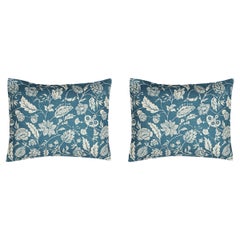 Pair of 12 x 16 Linen Pillows - Grey Blue Indienne pattern - Made in Paris