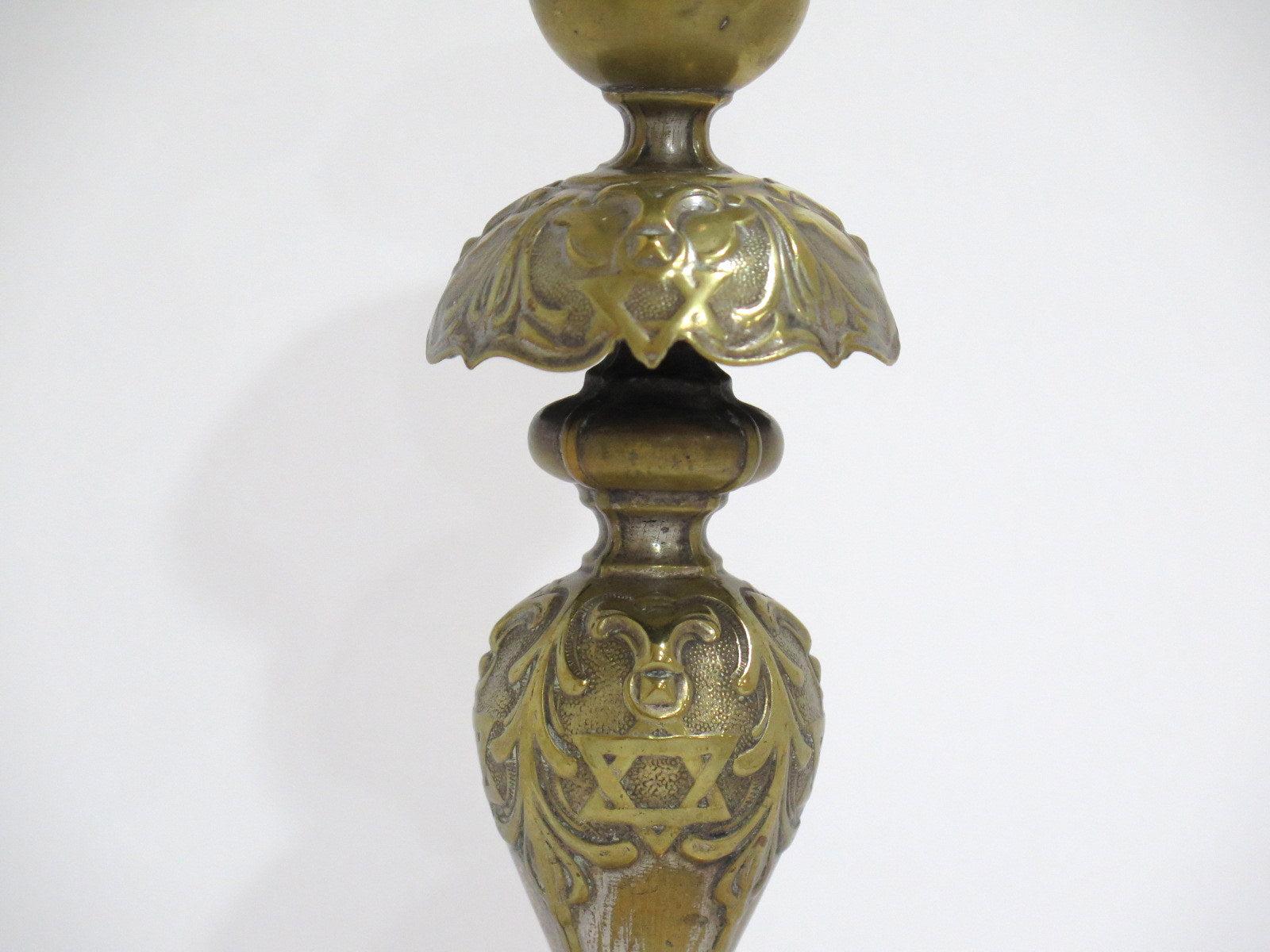 Pair of Bronze Henneberg Warsaw Antique 1908 Star of David Candle Sticks In Good Condition In Brooklyn, NY