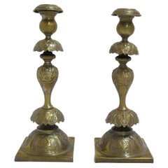 Pair of Bronze Henneberg Warsaw Antique 1908 Star of David Candle Sticks