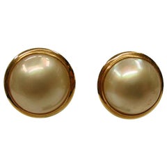 Pair of 14 Carat Gold Mabe Pearl Earrings, Dated circa 1970