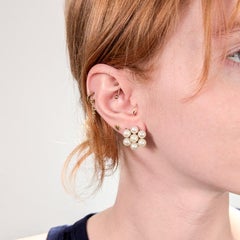 Pair of 14 Karat Gold and Pearl Cluster Earrings