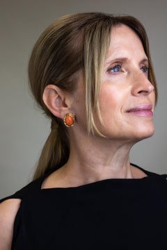 Pair of 14 Karat Gold & Cabochon Coral Earrings