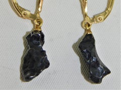 Pair of 14 Karat Gold Campo del Cielo Meteorite Hanging Earrings