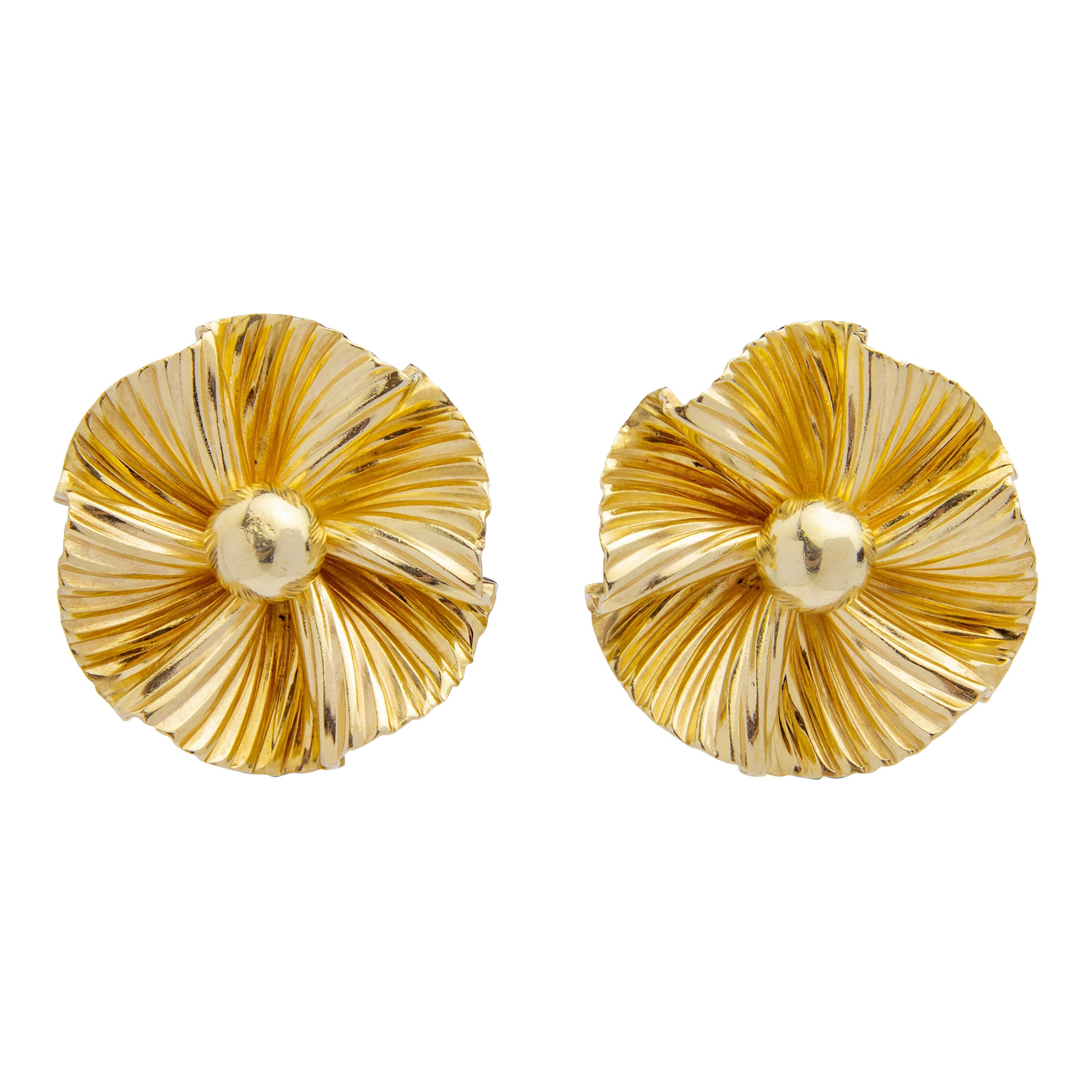 Pair of 14 Karat Gold Floral Ear Clips by George Schuler