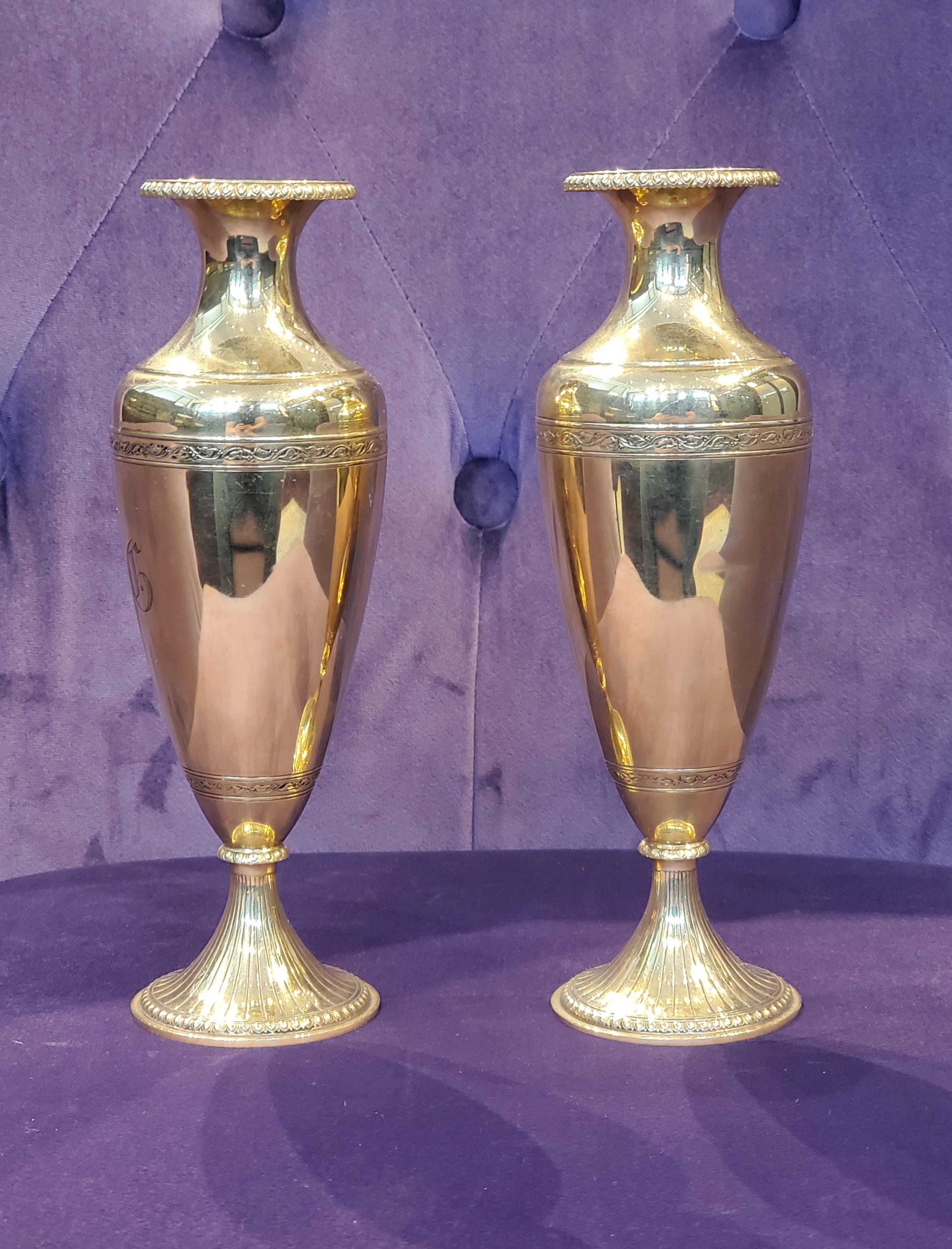 Pair of 14 Karat Gold Flower Vases For Sale 7