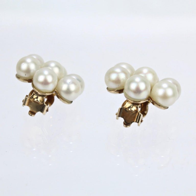 Pair of 14 Karat Gold and Pearl Cluster Earrings at 1stDibs