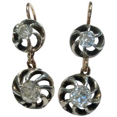 Pair of 14 Karat Gold Silver and Diamond Earrings