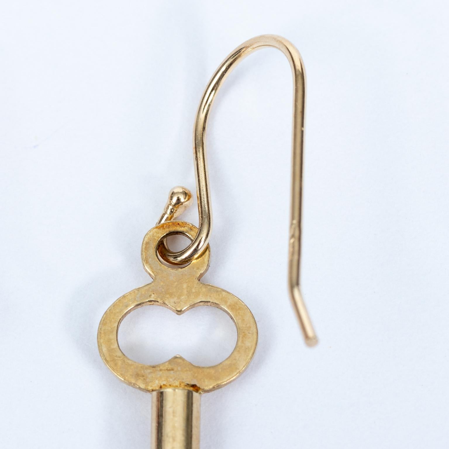 Pair of 14 Karat Yellow and Pink Gold Key Earrings For Sale 1