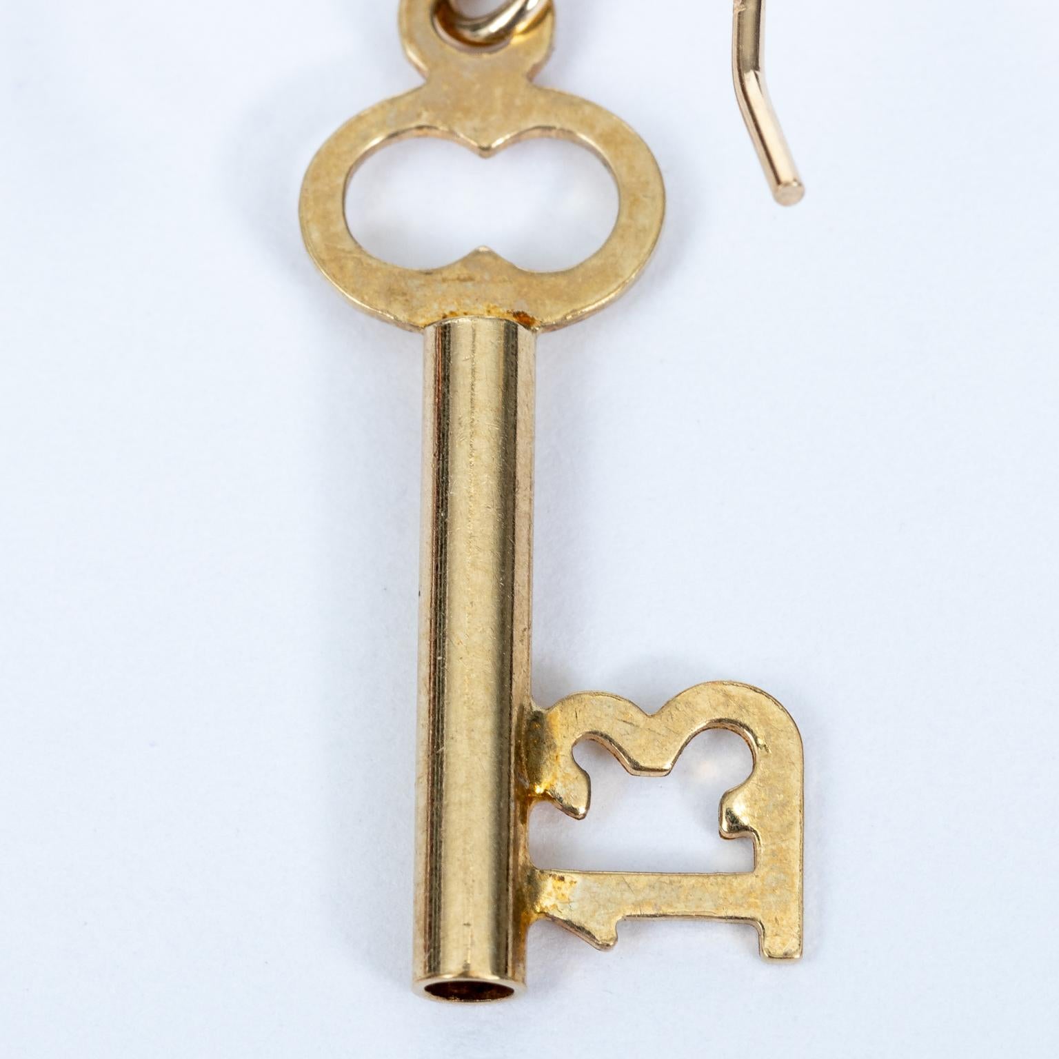 Pair of 14 Karat Yellow and Pink Gold Key Earrings For Sale 2