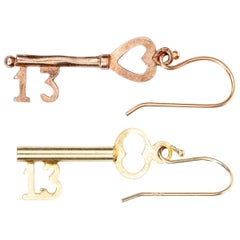 Pair of 14 Karat Yellow and Pink Gold Key Earrings