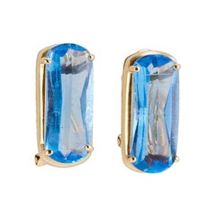 Retro Pair of 14 Karat Yellow Gold Aquamarine Earrings