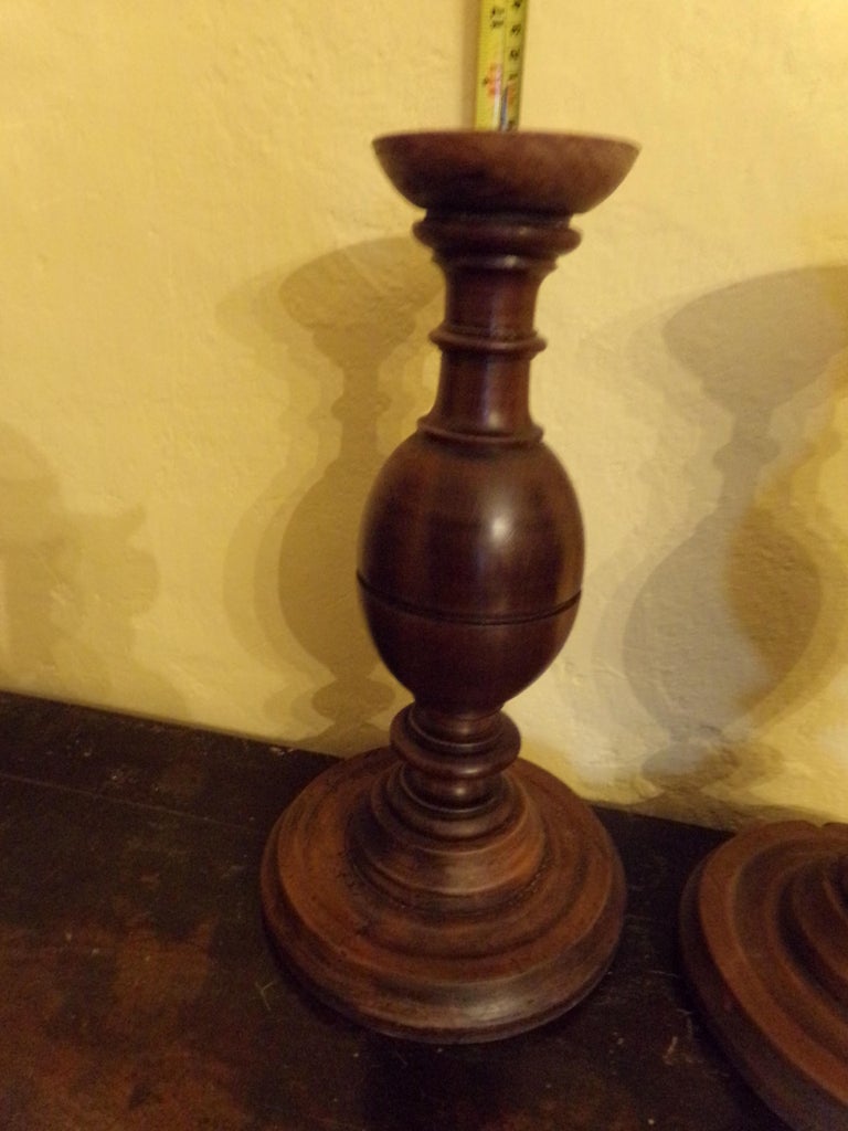 Pair of Walnut Turned Candlesticks, circa 1880 For Sale at 1stDibs