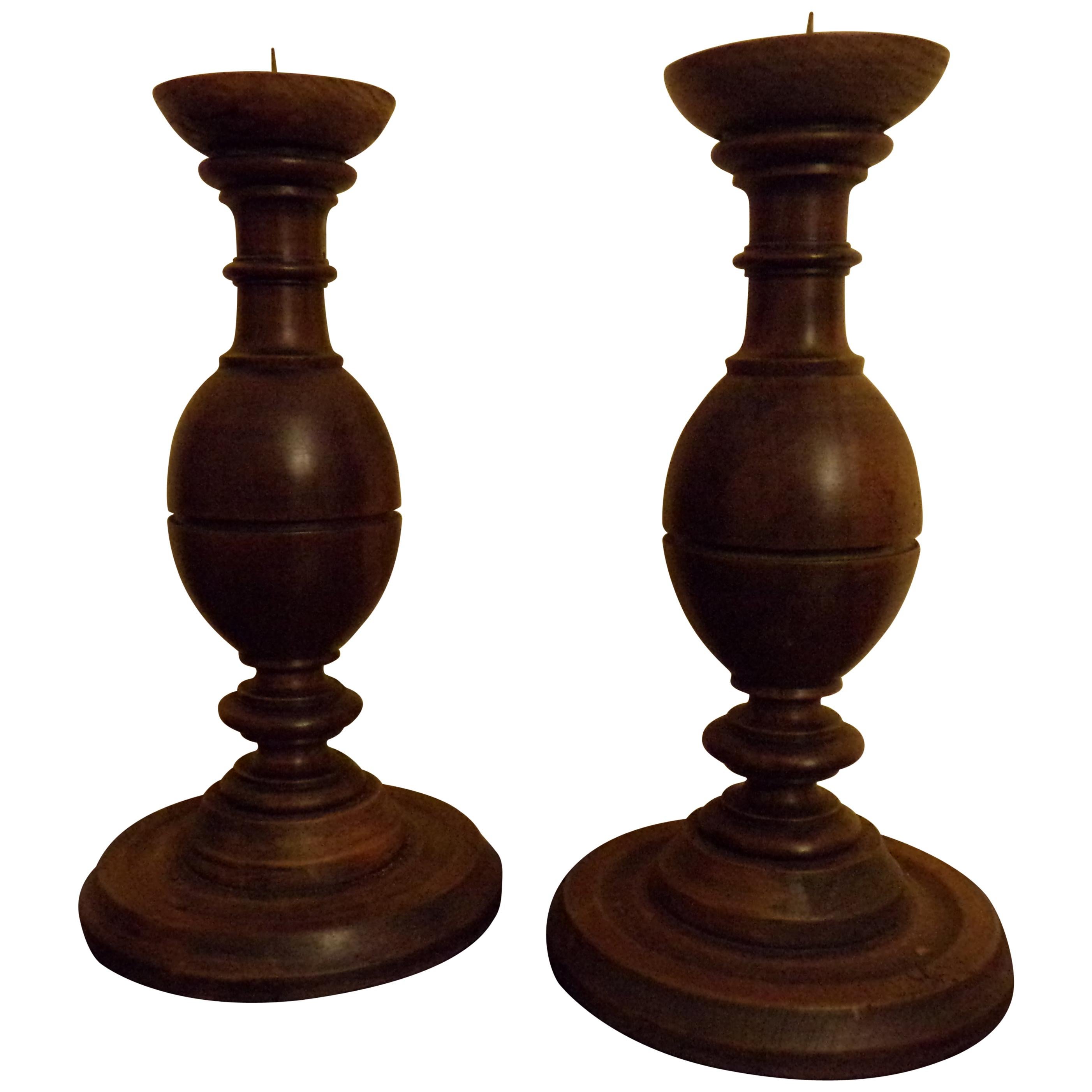 Pair of Walnut Turned Candlesticks, circa 1880 For Sale at 1stDibs