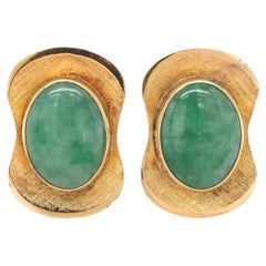 Pair of 14K Gold A Jadeite Jade Cufflinks with GIA Report