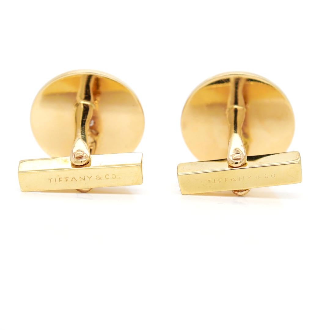 Men's Pair of 14k Gold & Diamond Tiffany & Co. Mid-Century Modern Round Cufflinks For Sale