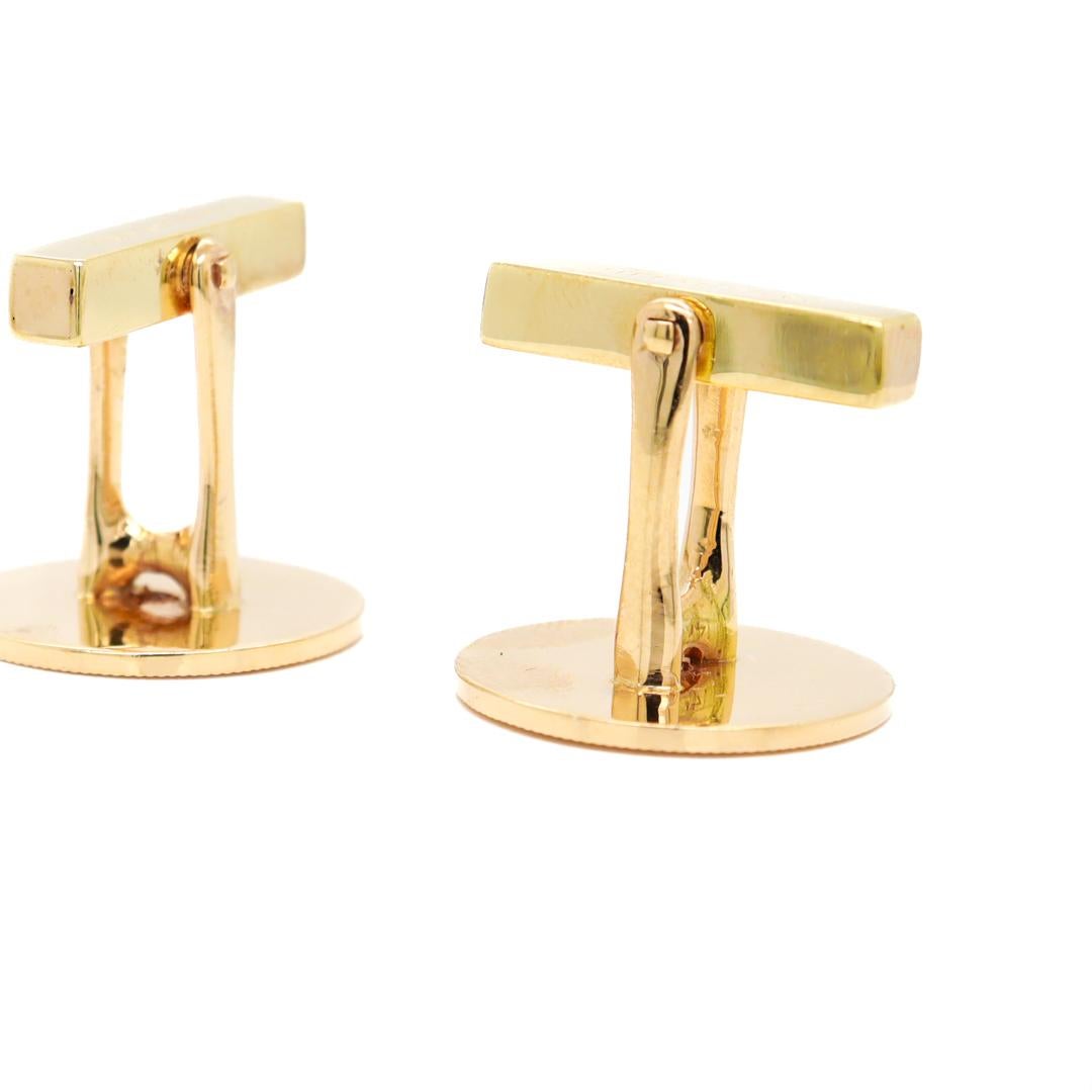 Pair of 14k Gold & Diamond Tiffany & Co. Mid-Century Modern Round Cufflinks For Sale 4