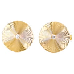 Vintage Pair of 14k Gold & Diamond Tiffany & Co. Mid-Century Modern Round Cufflinks