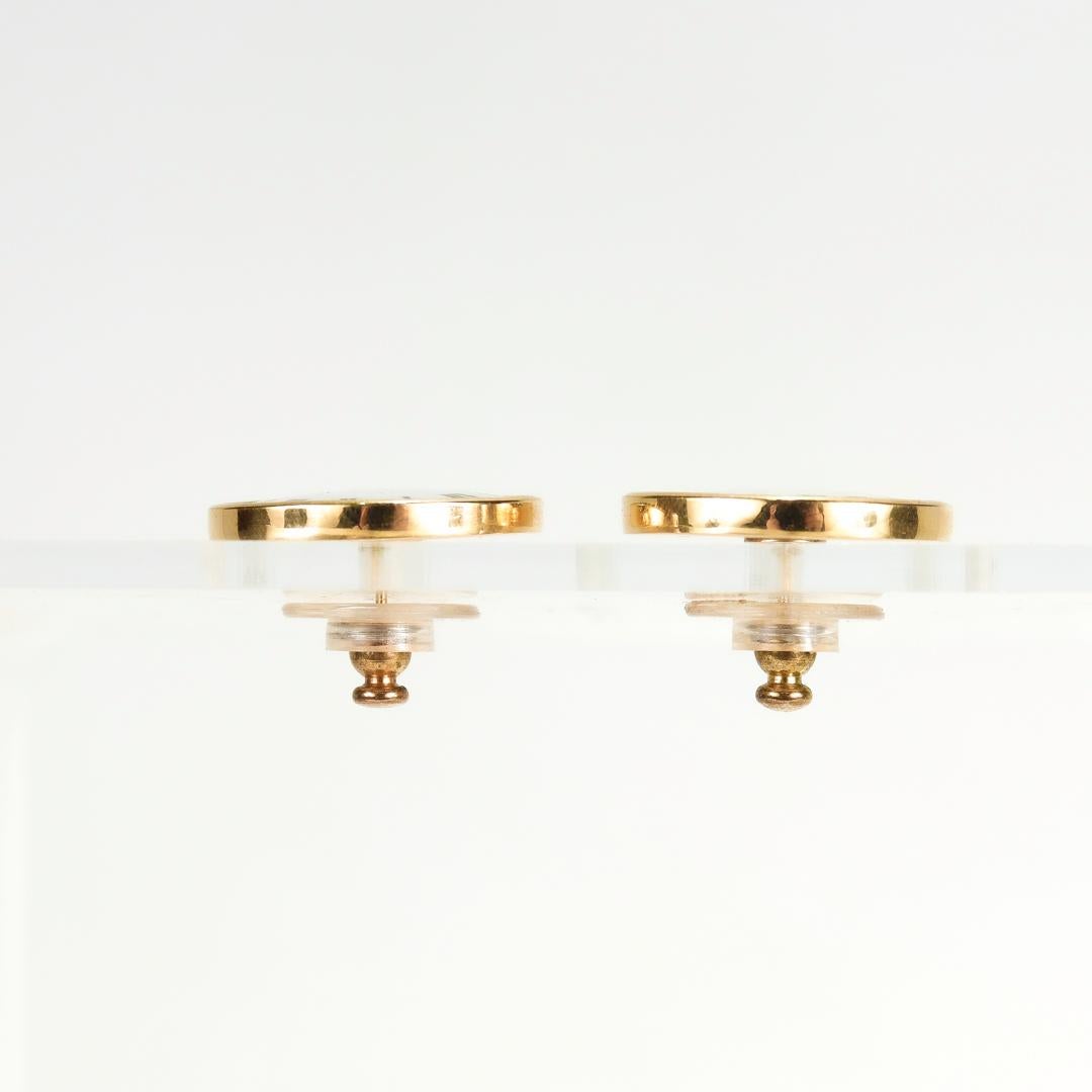 Pair of 14k Gold & Enamel Clockface Stud Earrings For Sale 5