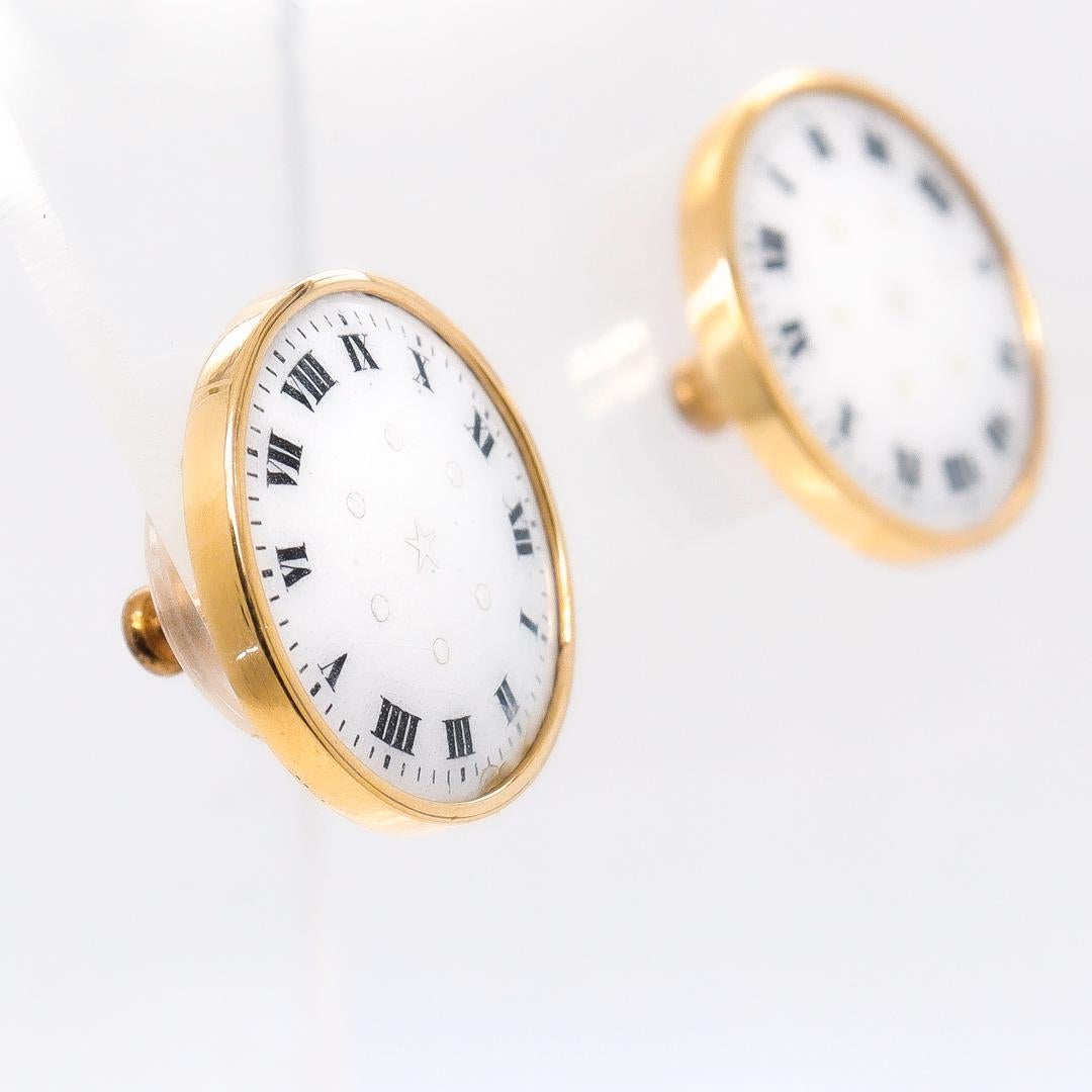 Pair of 14k Gold & Enamel Clockface Stud Earrings For Sale 2