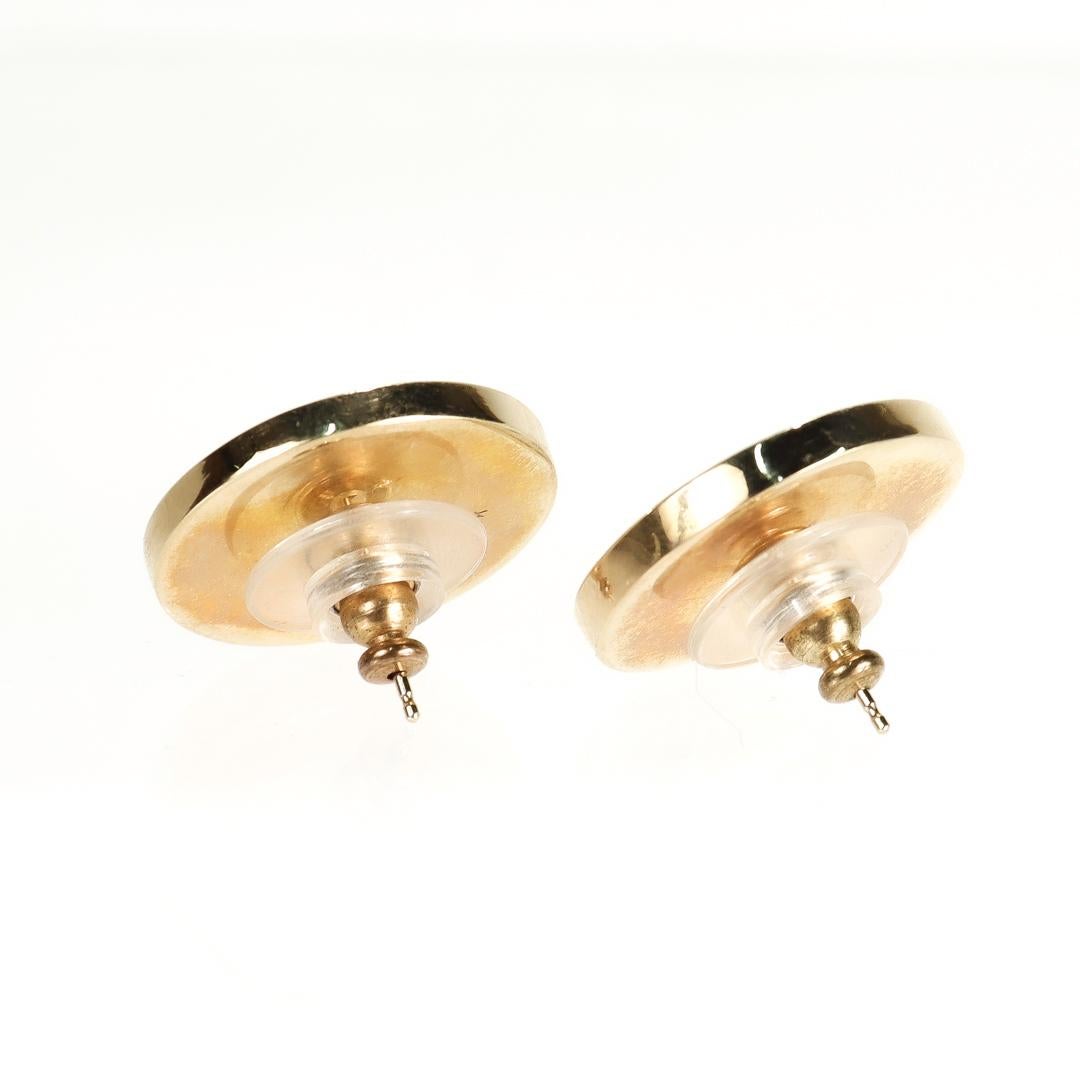 Pair of 14k Gold & Enamel Clockface Stud Earrings For Sale 4