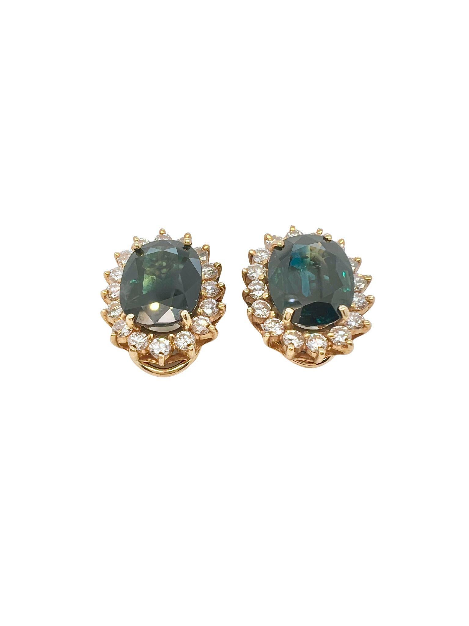 Paar Ohrringe aus 18k Gold, Saphir und Diamant Ohrclips

Einzelheiten:
14K GOLD, zwei ovale Saphire ca. 16,35 ct. und 32 runde Diamanten ca. 2,20 ct.
Gesamtgewicht des Paares: 12,4 Gramm

In ausgezeichnetem Zustand