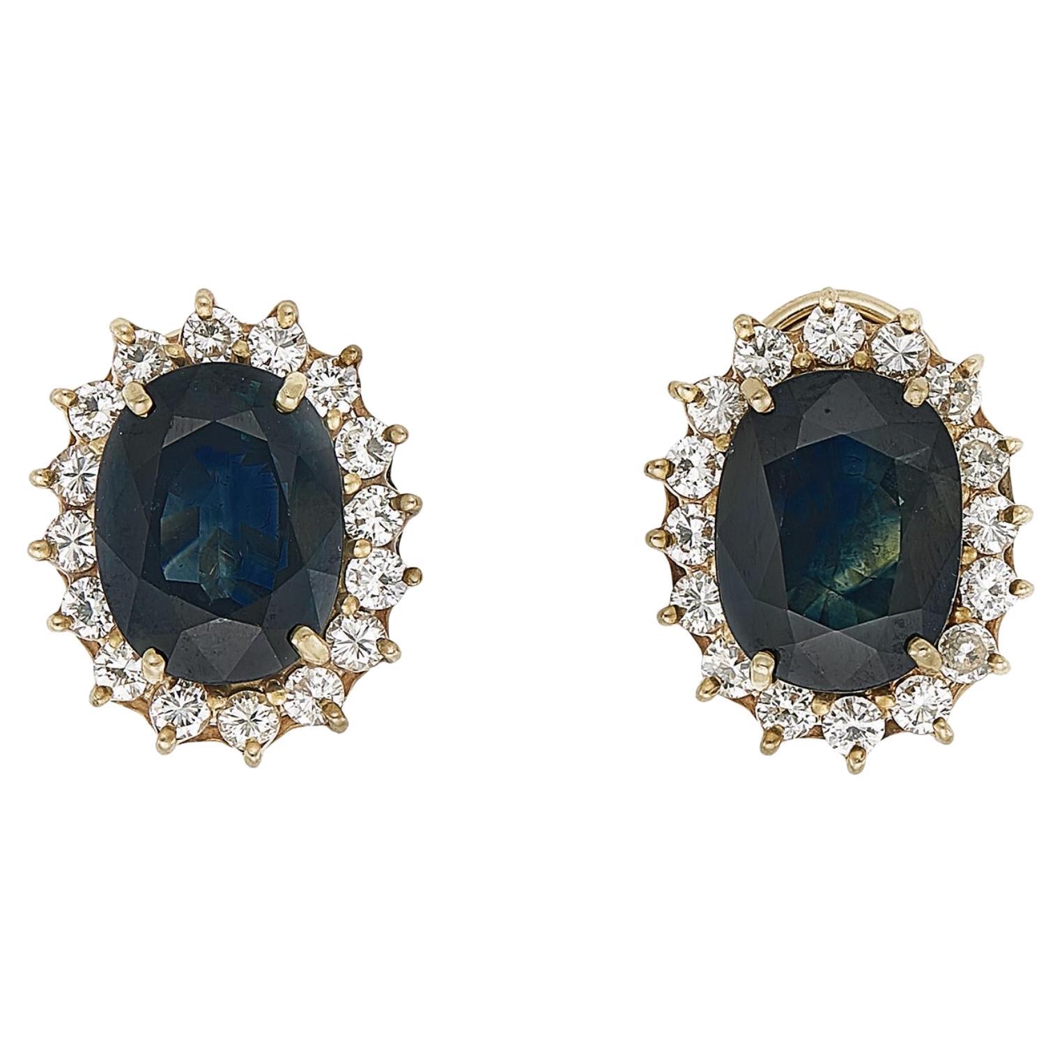 Paar Ohrringe aus 14k Gold, Saphir und Diamant Ohrclips im Angebot