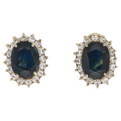 Paar Ohrringe aus 14k Gold, Saphir und Diamant Ohrclips