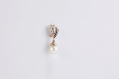 Pair of 14k White Gold Diamond and Pearls Earrings