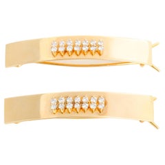 Pair of 14K Yellow Gold Diamond Barrettes