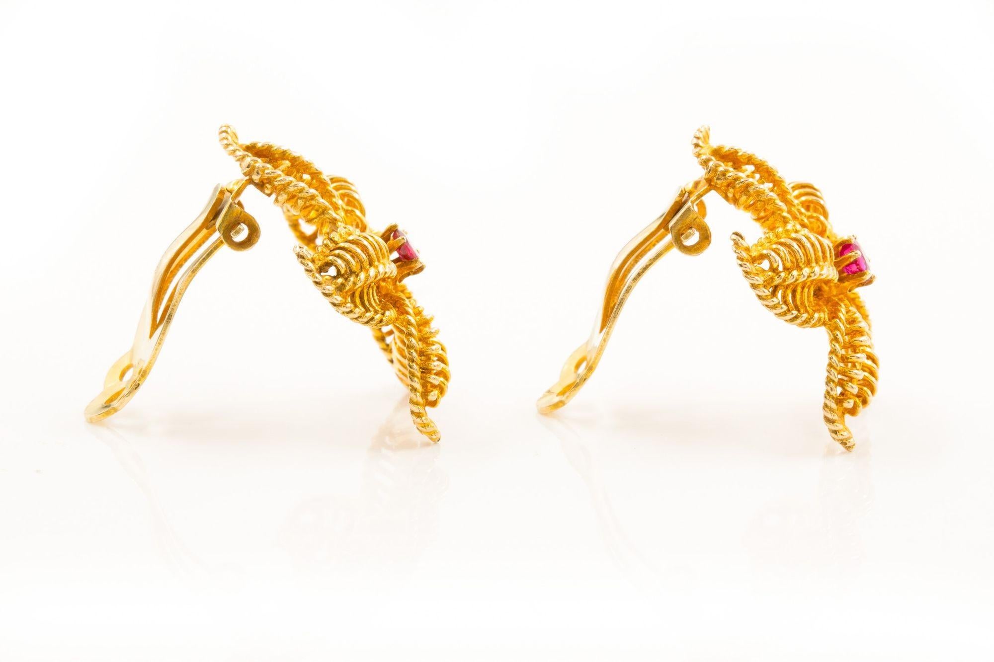 Pair of 14K Yellow Gold & Gemstone Starfish Earrings For Sale 2