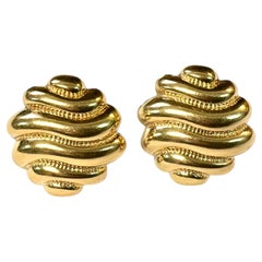 Pair of 14K Yellow Gold Sculptural Earrings Vintage
