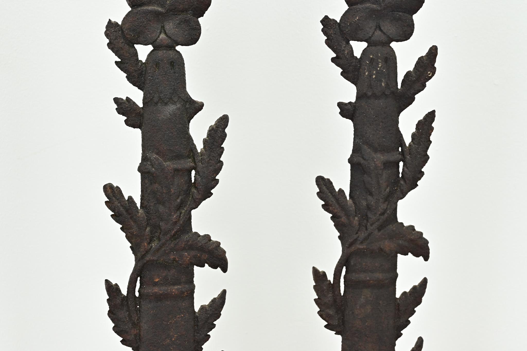 French Pair of 14th Century Cast Iron Fence Post Fragments