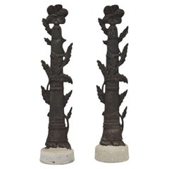 Antique Pair of 14th Century Cast Iron Fence Post Fragments