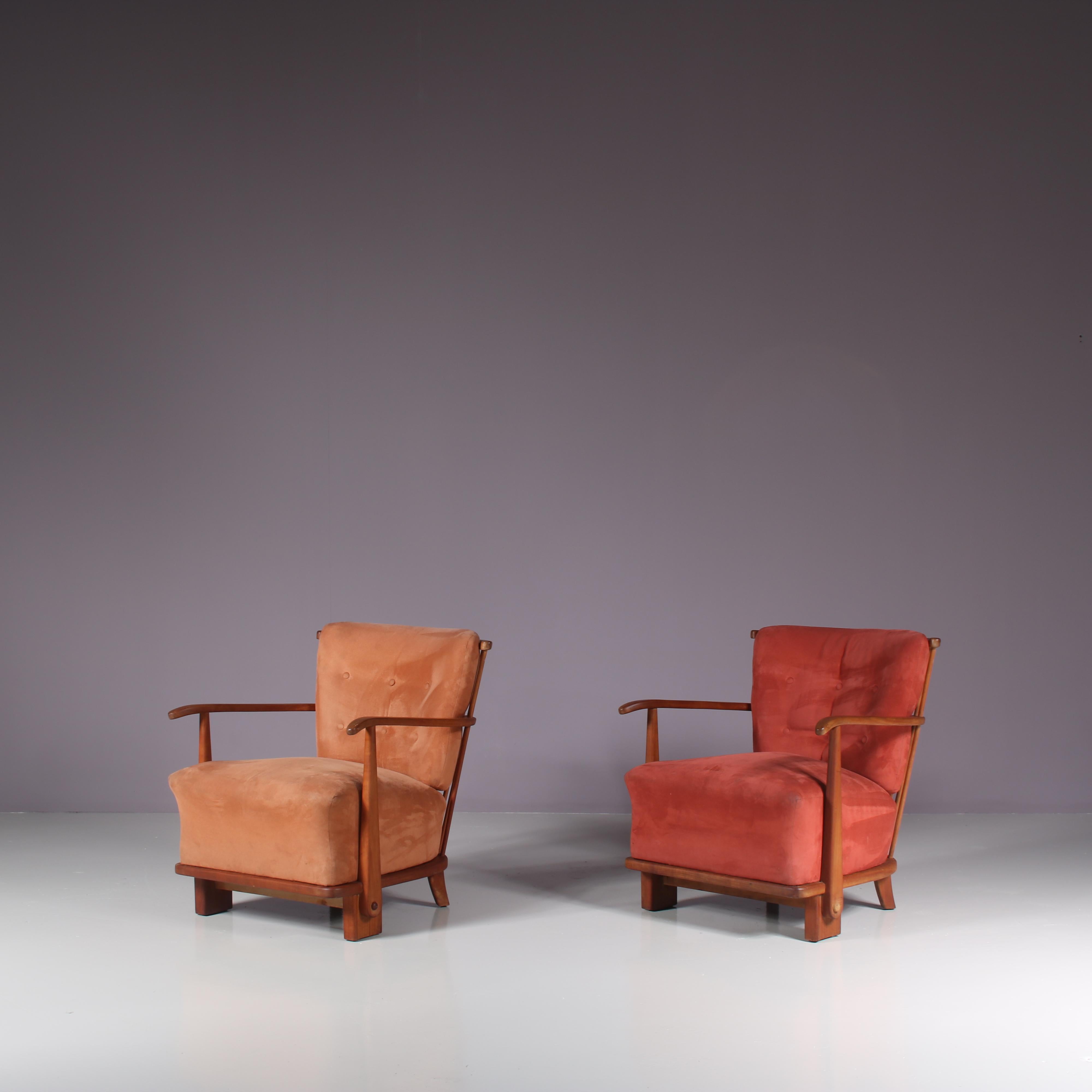 Danish Pair of “1590” Easy Chairs by Fritz Hansen, Denmark 1940