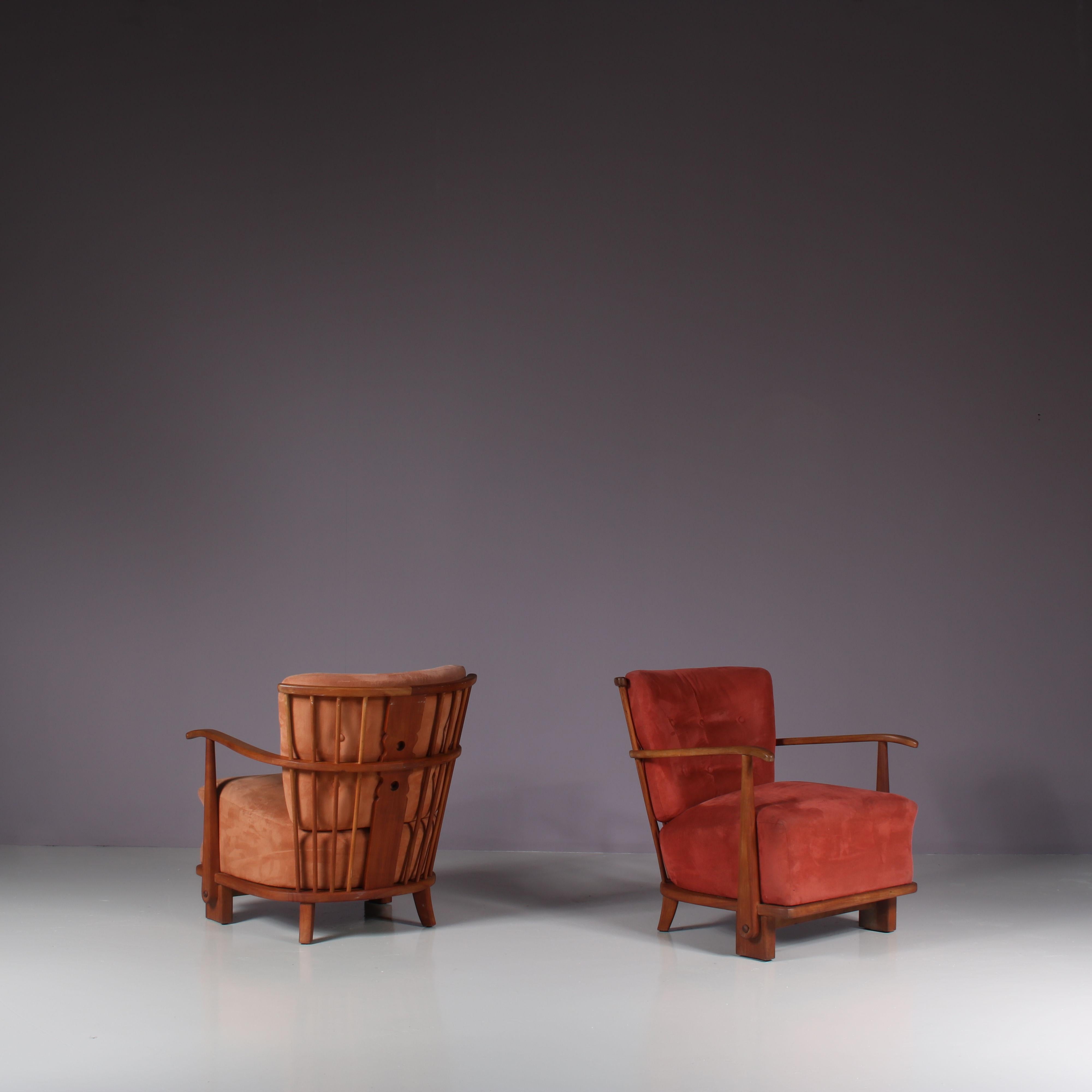 Mid-20th Century Pair of “1590” Easy Chairs by Fritz Hansen, Denmark 1940