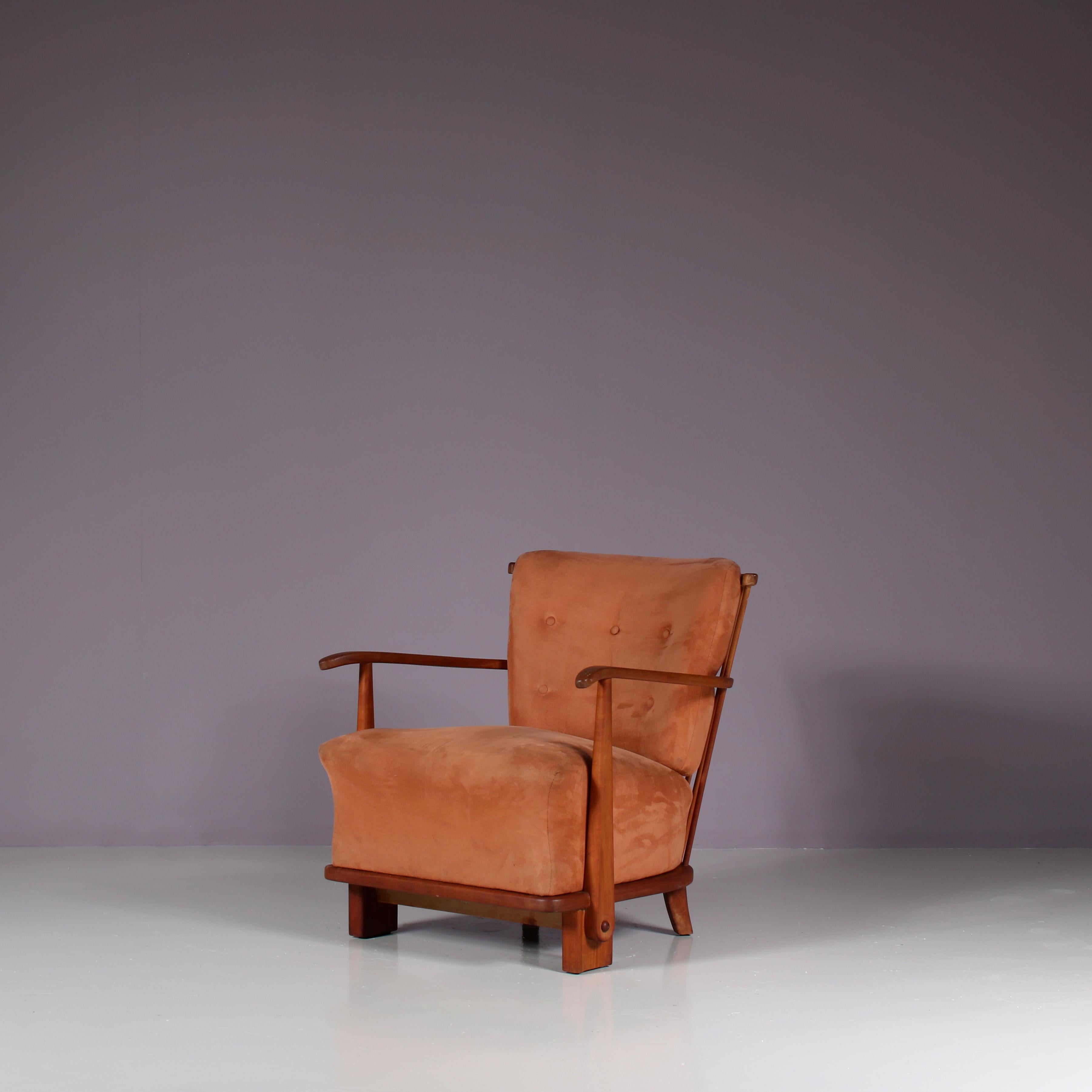Fabric Pair of “1590” Easy Chairs by Fritz Hansen, Denmark 1940