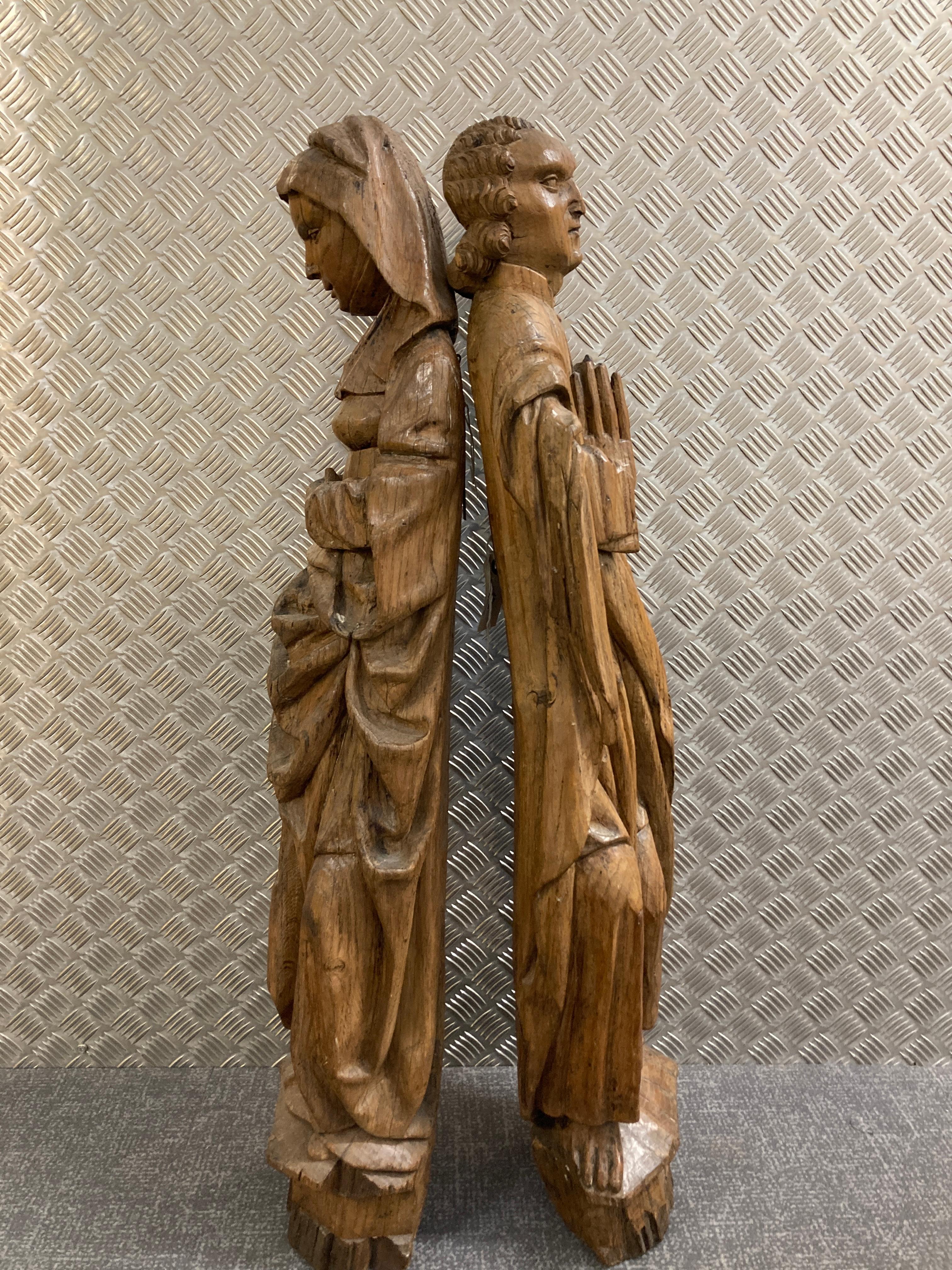 Gothic Pair of 15th/16th Century Carved Oak Saints For Sale