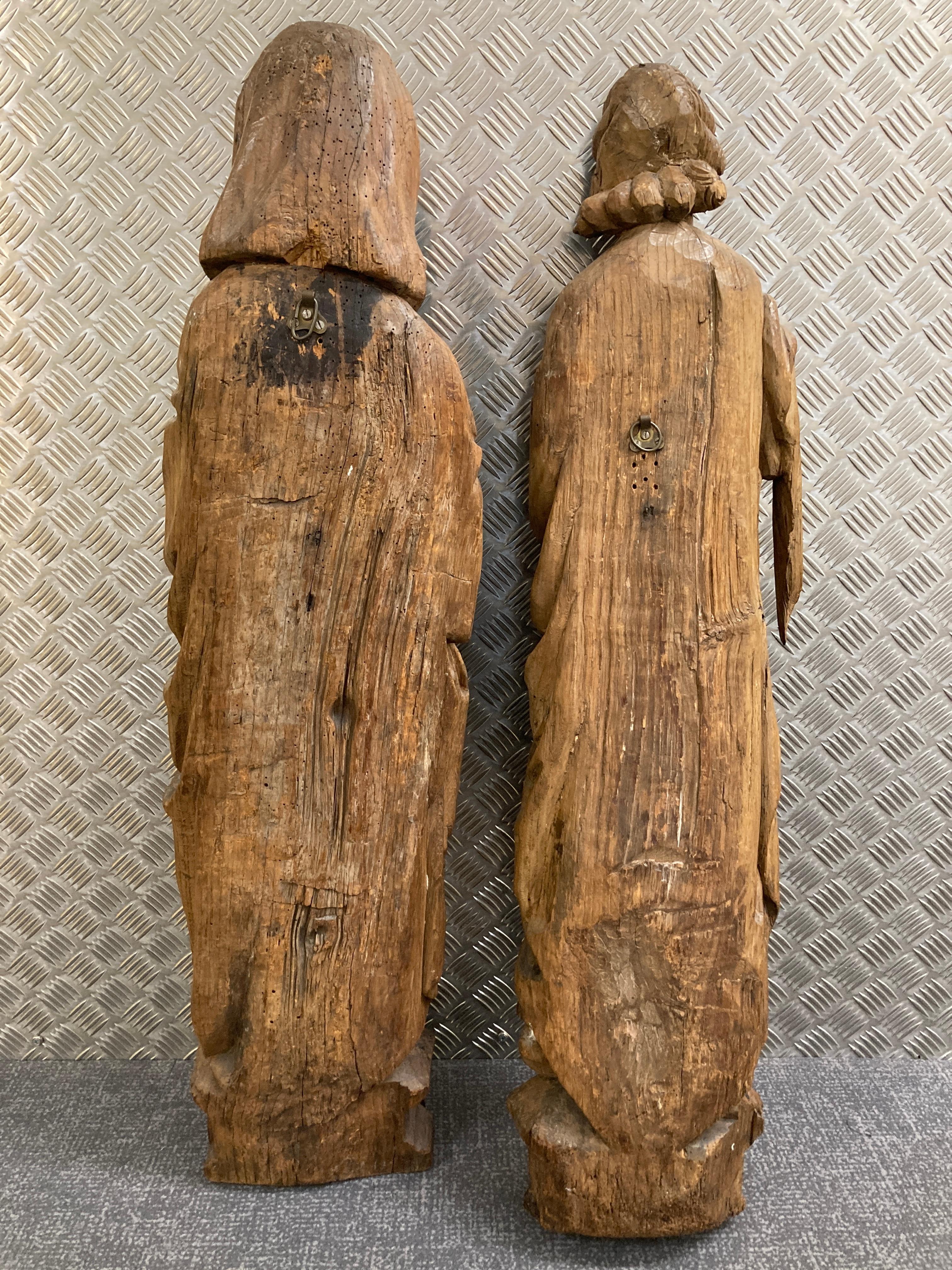 European Pair of 15th/16th Century Carved Oak Saints For Sale