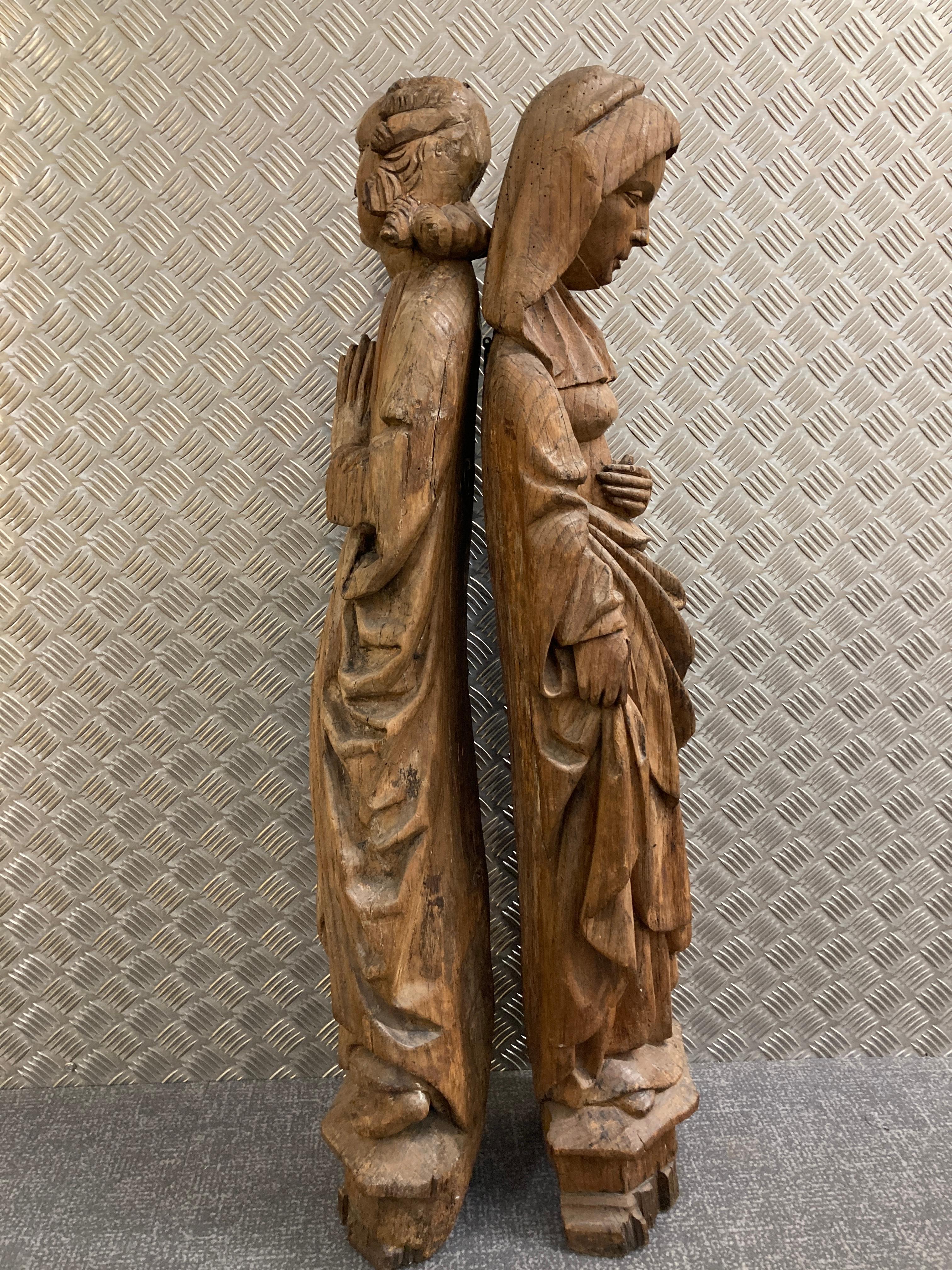 Hand-Carved Pair of 15th/16th Century Carved Oak Saints For Sale