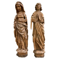 Paire de saints en chêne sculpté du 15e/16e siècle